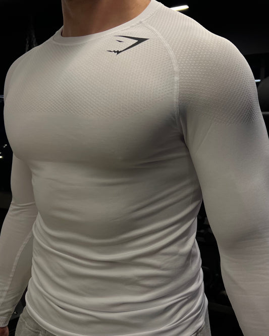 GYMSHARK WHITE COMPRESSION LONG SLEEVE